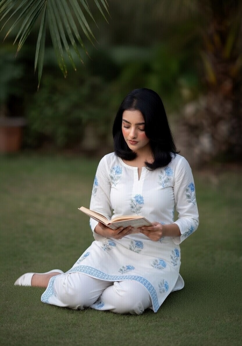 Elegant White Hand-Block Floral Tunic Set for Women