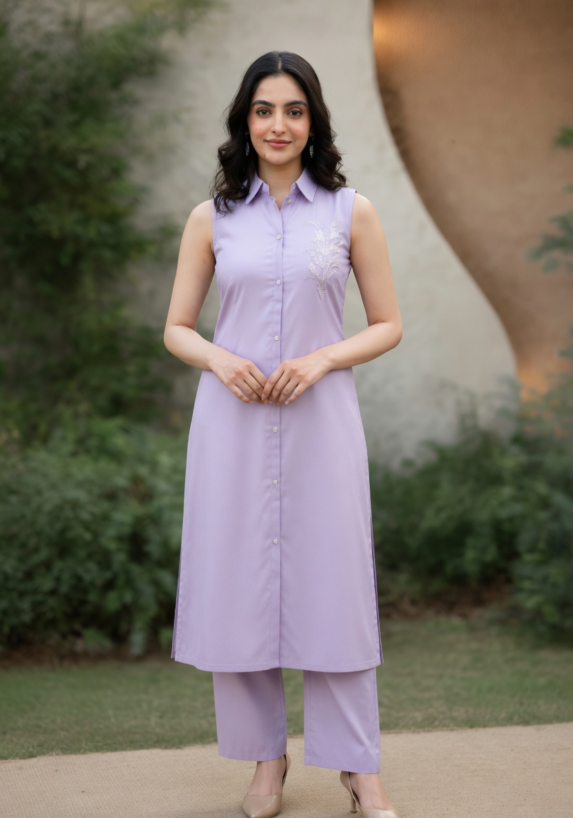 Lavender Dream Sleeveless Embroidered Co-ord Set