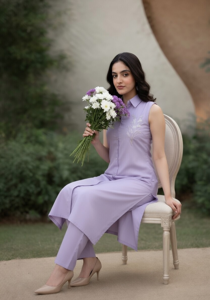 Lavender Dream Sleeveless Embroidered Co-ord Set