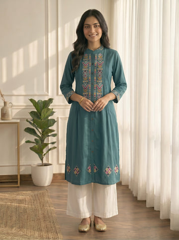 Teal Co-Ord Set with Thread Embroidery